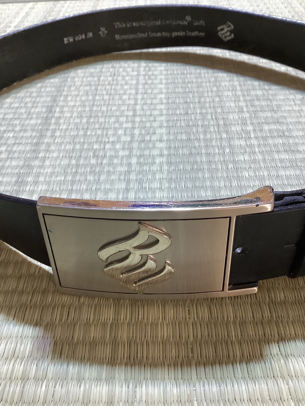 Rocawear Men's Black Leather Belt with Silver Metal Buckle RW Logo